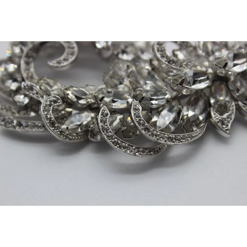 Vintage 40s 50s Eisenberg Ice clear rhinestone‎ floral swag leaf wedding brooch
